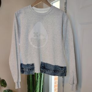 Unemployed Denim Jean Hem Longsleeve Grey Grunge Style Shirt, Size Medium‎